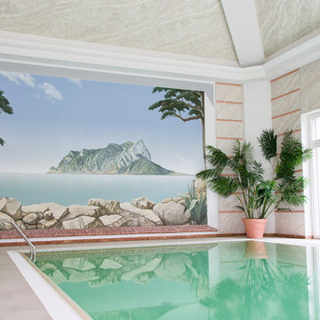 Private Wellnessanlage, Gesamtgestaltung, Illusionsmalerei und Marmorimitation