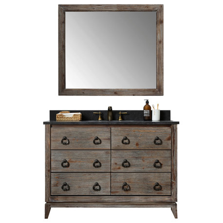 Driftwood Vanity With Black Moonstone Marble Top, 48"