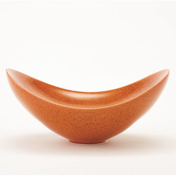 Retro Orange Midcentury Swoop Shape Decorative Bowl Wide Modern Elegant Curved