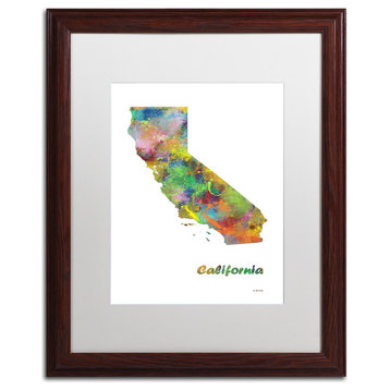 Marlene Watson 'California State Map-1' Art, Wood Frame, 16"x20", White Matte