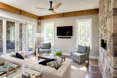 Inspiration for a farmhouse family room remodel in Other