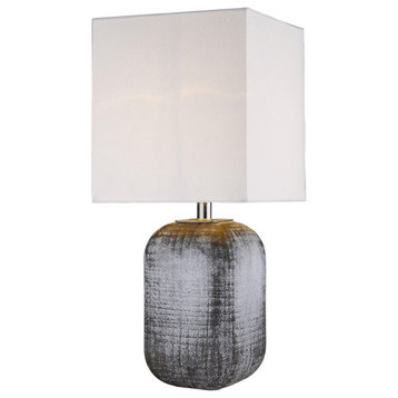 25" Gray Ceramic Table Lamp With White Square Shade