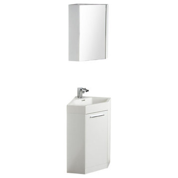 18" White Modern Corner Bathroom Vanity, FFT1041BN
