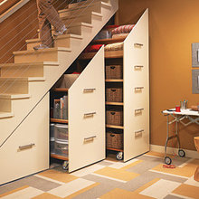 staircase storage for feed