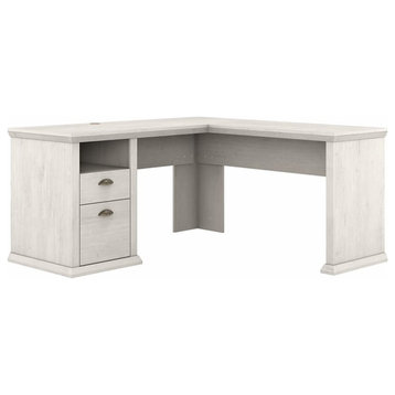 Pemberly Row 60W L Shaped Desk with Storage in Linen White Oak