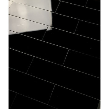 Glamorous Subway 3x12 Glass Peel & Stick Tile in Glossy Black