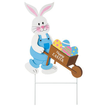 30.5'' Wooden Easter Bunny Cart Yard Stake