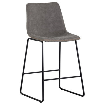 Maklaine 26" Faux Leather and Steel Counter Stool in Antique Gray (Set of 2)