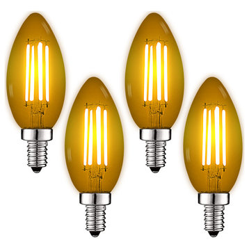 Luxrite E12 LED Filament Yellow Light Bulbs, 4.5W=40W, UL, E12 4 Pack