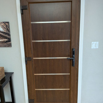 Modern Wood Entry Door with Horizontal Metal Inserts MANUX 8415