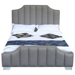 Armen Living - Camelot Queen Bed With Polished Stainless Steel and Gray Fabric - The Armen Living Camelot contemporary queen bed is a wonderful choice for the modern household. Featuring an original padded tall back design, the Camelot offers an exceptional level of back support for those who enjoy reading before bed. The foot of the Camelot is upholstered and foam padded as well, preventing any accidental bumps that may lead to bruising. Comfortable and spacious, the Camelot presents the perfect amount of room for up to two people. The Camelot's geometric legs complement the upholstery of the bed perfectly and feature floor protectors, assuring that the bed will not slip on tile or scratch wooden floors. The Camelot queen bed is available in your choice of grey sheep wool or fabric.