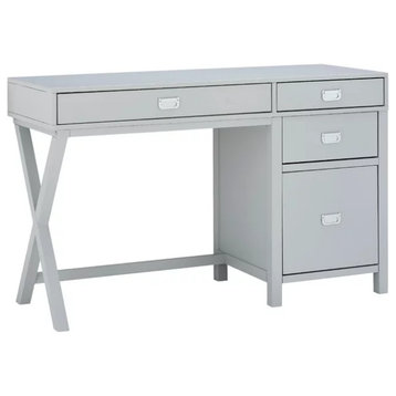 Contemporary Desk, X-Leg & 4 Spacious Drawers With Metal Pull Handles, Gray