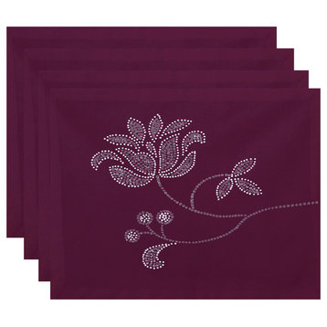 18"x14" Traditional Flower-Single Bloom, Floral Print Placemat, Purple, Set of 4