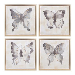 16 in. x 16 in. "Watercolor Butterflies" 4-Piece Framed Wall Art - Wall Panels