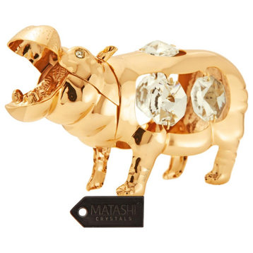 24K Gold Plated Crystal Studded Open Mouth Hippo Ornament