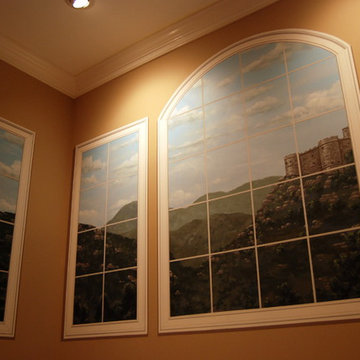 Trompe L'Oeil Windows in two story Dining Room.