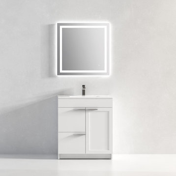 Freestanding Bathroom Vanity With Top Mount Sink, White, 30'' Ceramic Sink