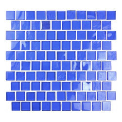 GBM Manufacturing - Landscape 11"x12" Textured Glass Square Mosaic Tile,Mediterranean Blue - Mosaic Tile