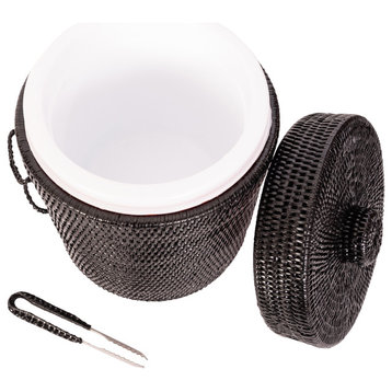 Artifacts Rattan™ Ice Bucket With Tongs, Tudor Black, Large