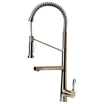 Double Spout Commercial Spring Kitchen Faucet, Brushed Nickel