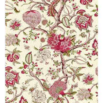 Pondicherry Cotton Print, Turkey Red On Lime