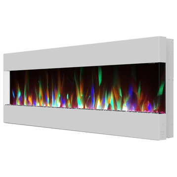 Fireside 60" Recessed/Wall-Mounted Electric Fireplace With Crystals, White