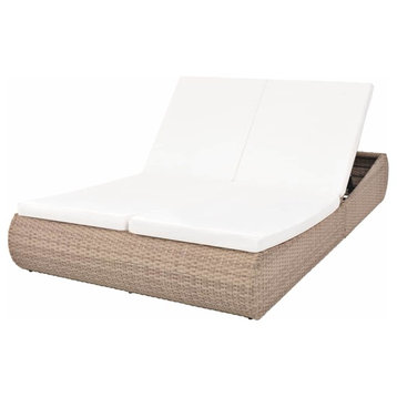 vidaXL Patio Lounge Bed Sun Lounger Outdoor Chaise Lounge Poly Rattan Beige