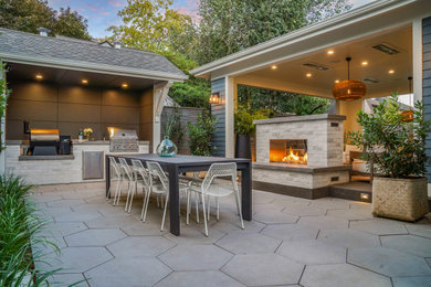Transitional patio photo in Portland with a bbq area, a fireplace and no cover