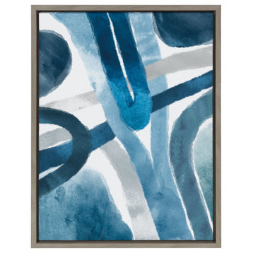 Sylvie Abstract Blue And Gray Watercolor Framed Canvas, Gray 18x24
