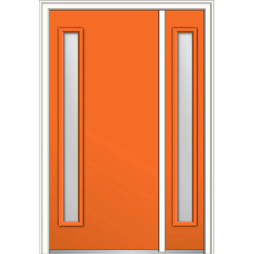 Clear 1-Lite Fiberglass Smooth Door With Sidelite, 51"x81.75", RH In-Swing
