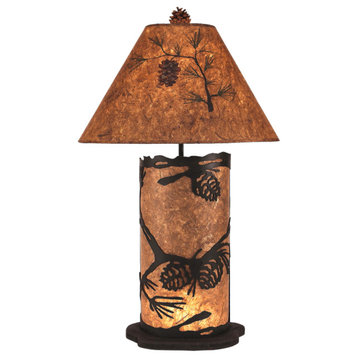 Large Kodiak and Woodchip PineconeScene Table Lamp With Nightlight