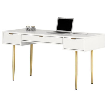 Pemberly Row 59.5"W Engineered Wood Desk in White/Gold Finish