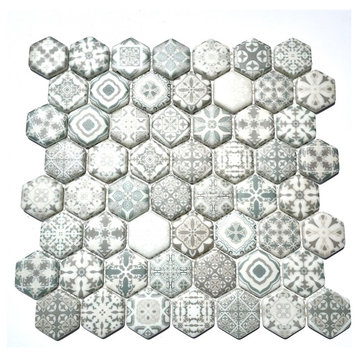 Glass Mosaic Tile Sheet Nebbia Hexagon 1.5" Gray