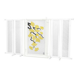 Fusion Gates - Fusion Gate with Autumn Ginkgo Design, White Pearl, 71.5"-74" - Dog Gates