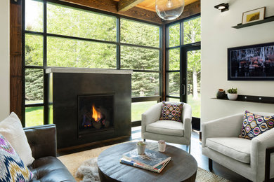 Living room - rustic living room idea in Denver