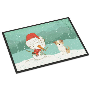 Caroline's Treasures White Brown Terrier Snowman Christmas Door Mat