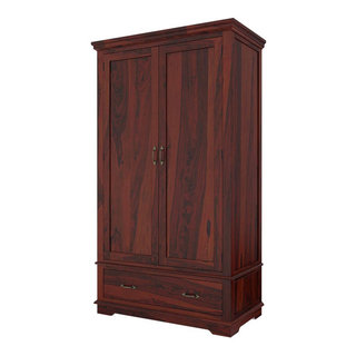 Modesto Rustic Wood Large Wardrobe Armoire With Shelves And Drawer -  Traditional - Armoires And Wardrobes - by Sierra Living Concepts Inc