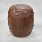 Get My Rugs LLC - Solid Handmade Buffalo Leather Round Pouf Fibre Fill) Brown Color PF36 - This Pouf is unique and is solid, yet soft, and therefore they can be used in a variety of different ways. This brown colored pouf is simple in design yet marks a heavy statement. Made up of goat leather, filled with recycled cotton fill. Available in in round shape and 18x18x18 dimensions.