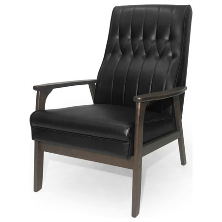 Katharine Mid Century Modern Upholstered Accent Chair, Matte Black and Walnut