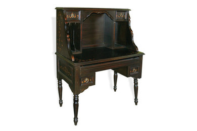 Old World Black Desk Colonial, Black Stain With Scrolls
