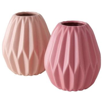 2 Piece Shades of Pink Geometric Vases, 5"