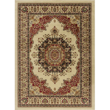 Fiona Traditional Oriental Ivory Rectangle Area Rug, 6.7' x 9.6'