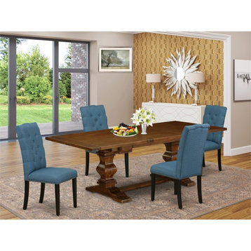 East West Furniture Lassale 5-piece Wood Dining Set in Walnut/Mineral Blue