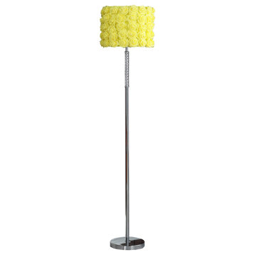 Finn 63" Glamorous Floor Lamp, Rose Accent Shade, 100W, Yellow, Silver