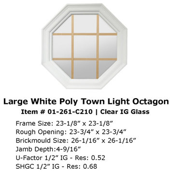 4 Season Large Town Light Poly Window Grille, Full 4-9/16" Jamb, White, Clear Insulated Glass