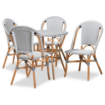 Genica Black and White Waeving and Natural Brown Rattan 5-Piece Dining Chair Set