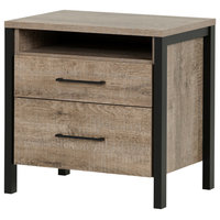 South Shore Munich 2-Drawer Nightstand, Weathered Oak And Matte Black