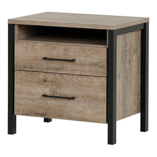 South Shore Munich 2-Drawer Nightstand, Weathered Oak And Matte Black ...