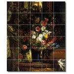 Picture-Tiles.com - Eugene Delacroix Flowers Painting Ceramic Tile Mural #37, 60"x72" - Mural Title: A Vase Of Flowers On A Console