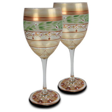 Mosaic Gold Garland Wine Glasses, Set of 2